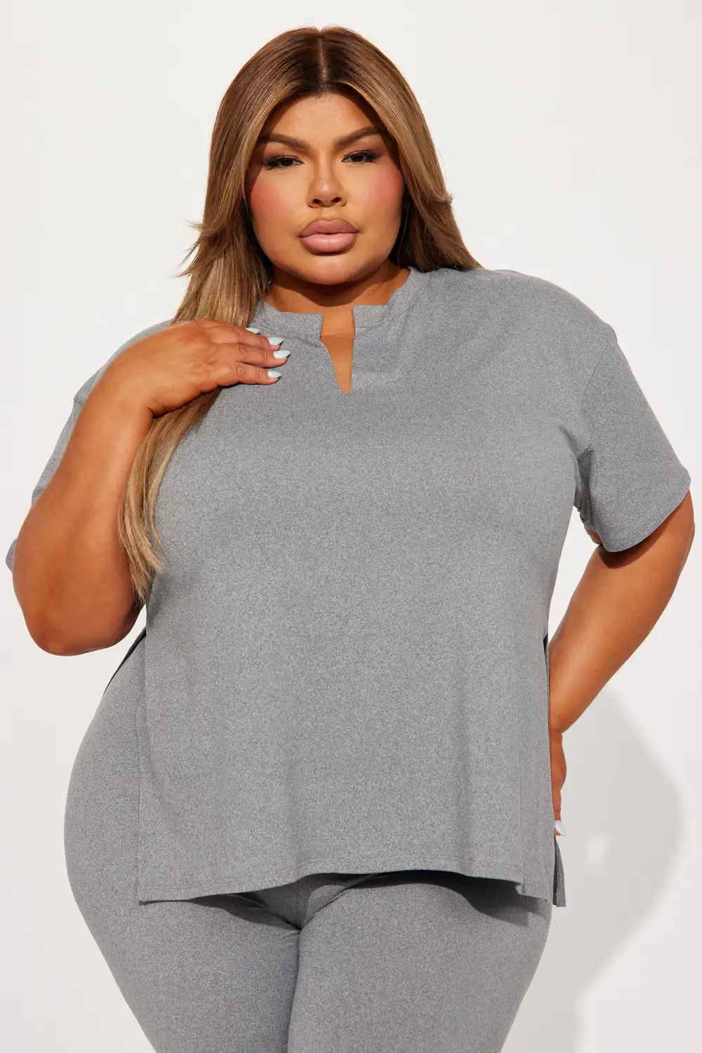 Lets Chill Together Short Sleeve Legging Set - Heather Grey