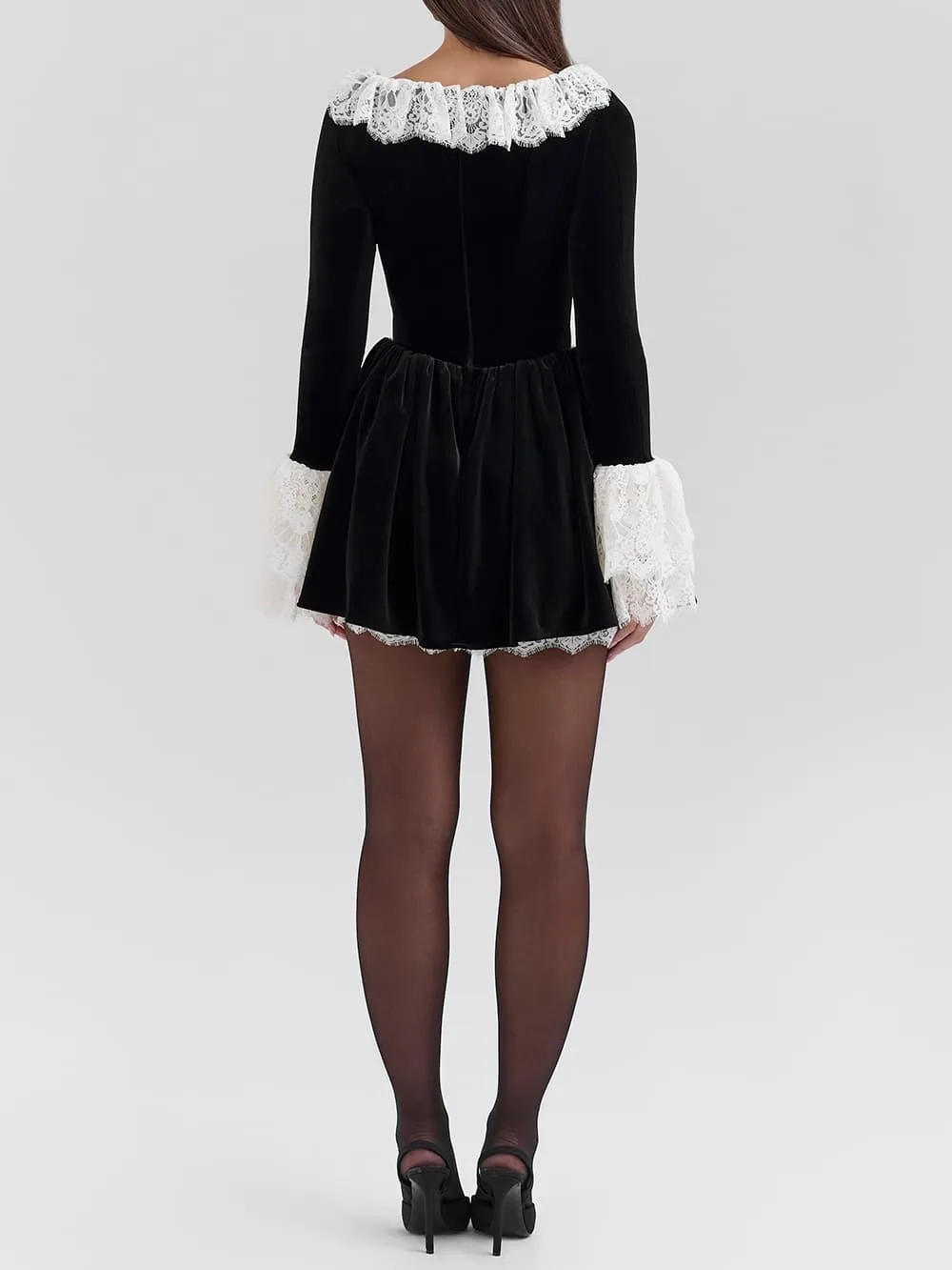 Velvet Lace Trimmed Elegant Mini Dress