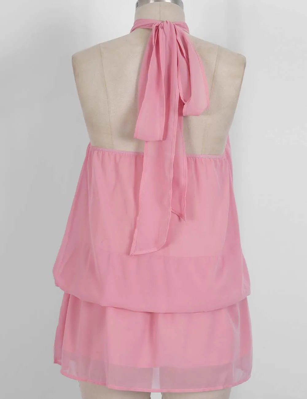 Chiffon Stand Neck Solid Color Ruffle Hem Sleeveless Top