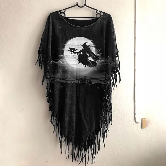 Clothing Autumn Printed Fringed Cape