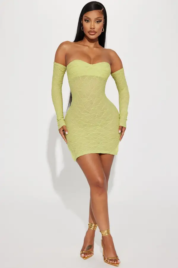 Delilah Textured Mini Dress - Lime
