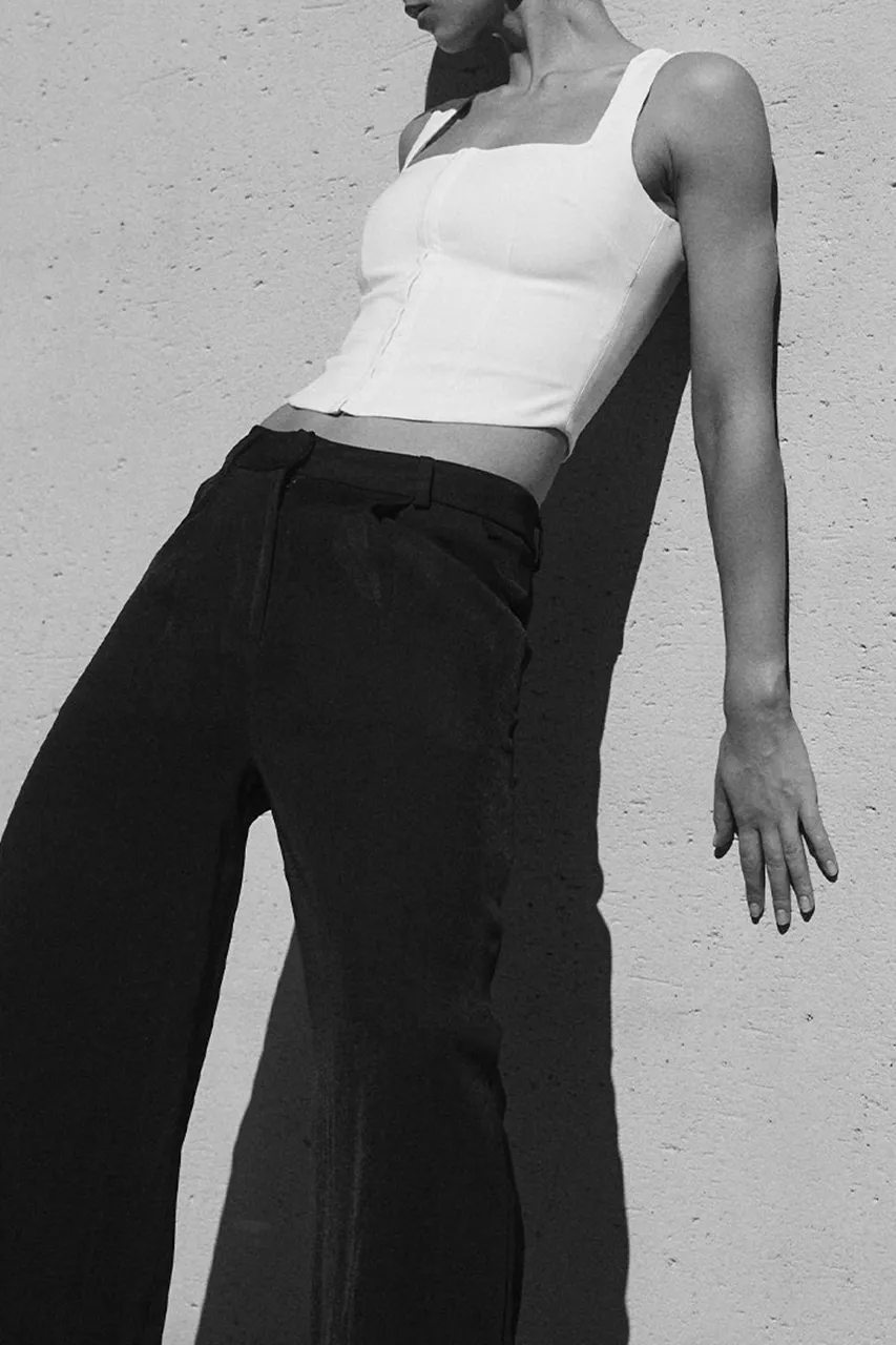 Silky Fabric Straight-Leg Pants