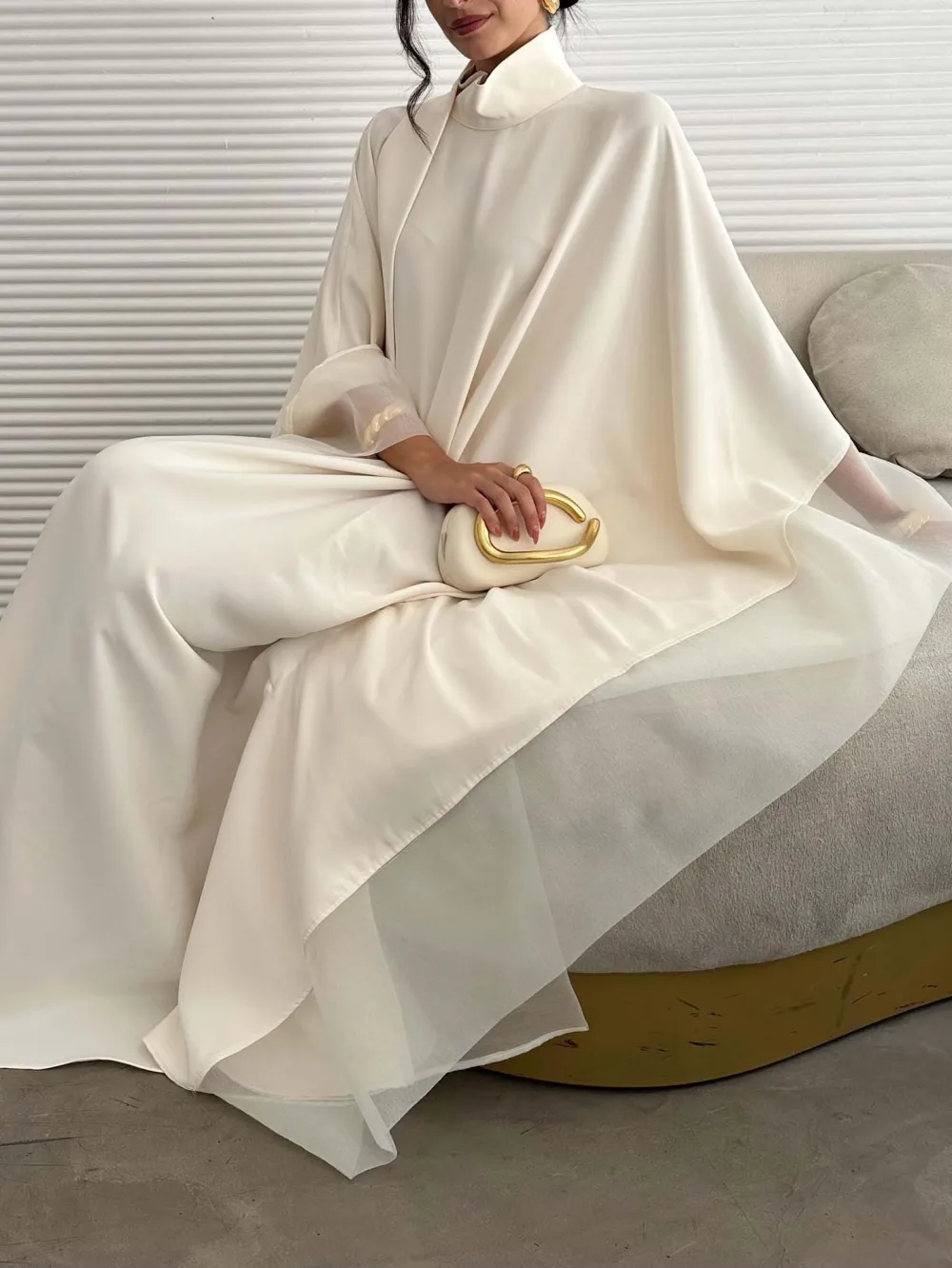 High Neck Flowing Cape Maxi Dress