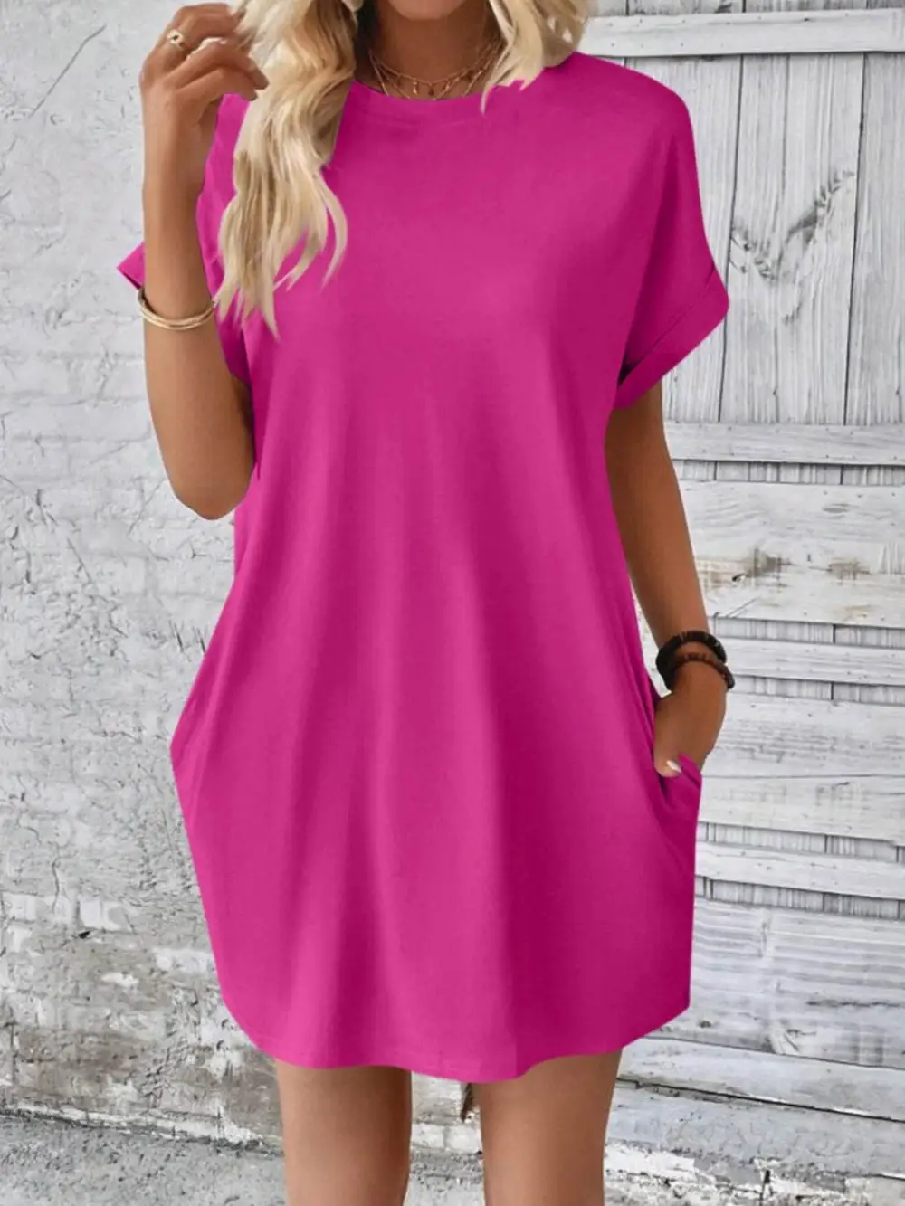 Relaxed Round Neck Short Sleeve Mini Dress
