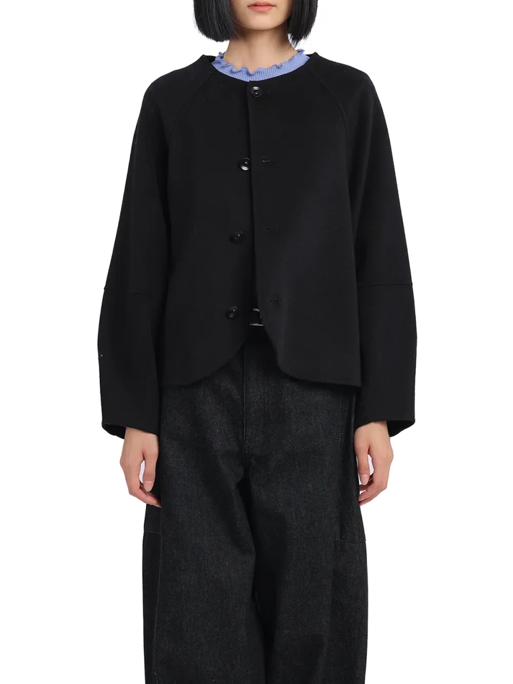 Round Neck Button - Up Blazer