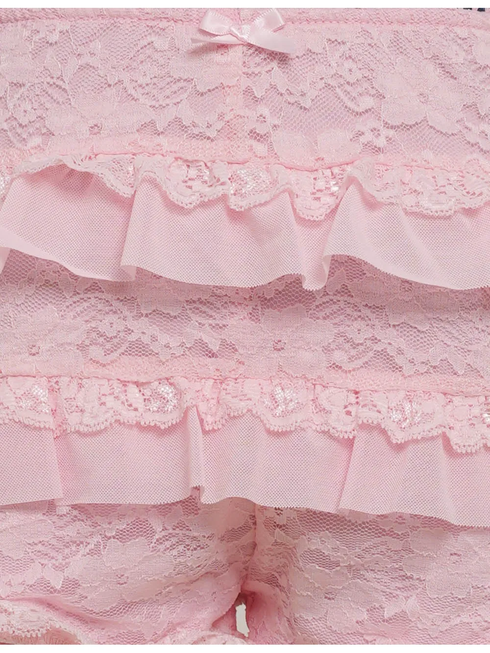 Elastic Waist Tiered Ruffle Lace Trim Shorts