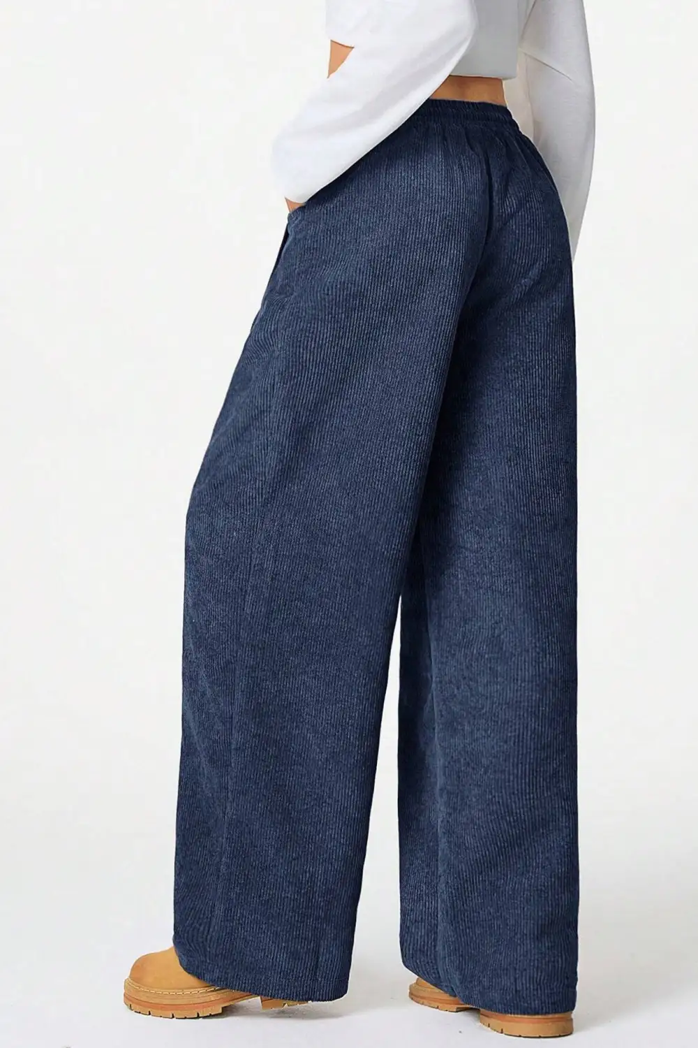 Drawstring Flannel Wide Leg Pants