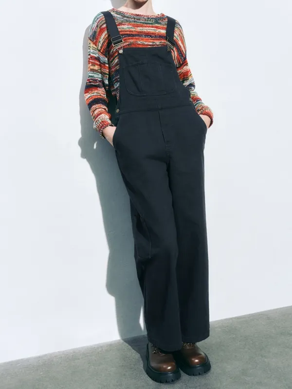 Vintage Wide-Leg Overalls with Pockets