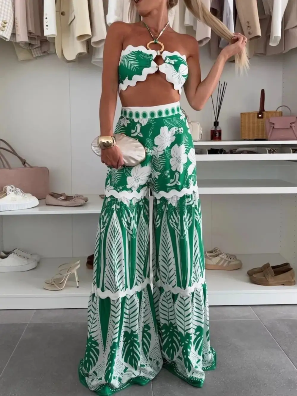 Subtle Halter Cropped Detail Coordinated Set