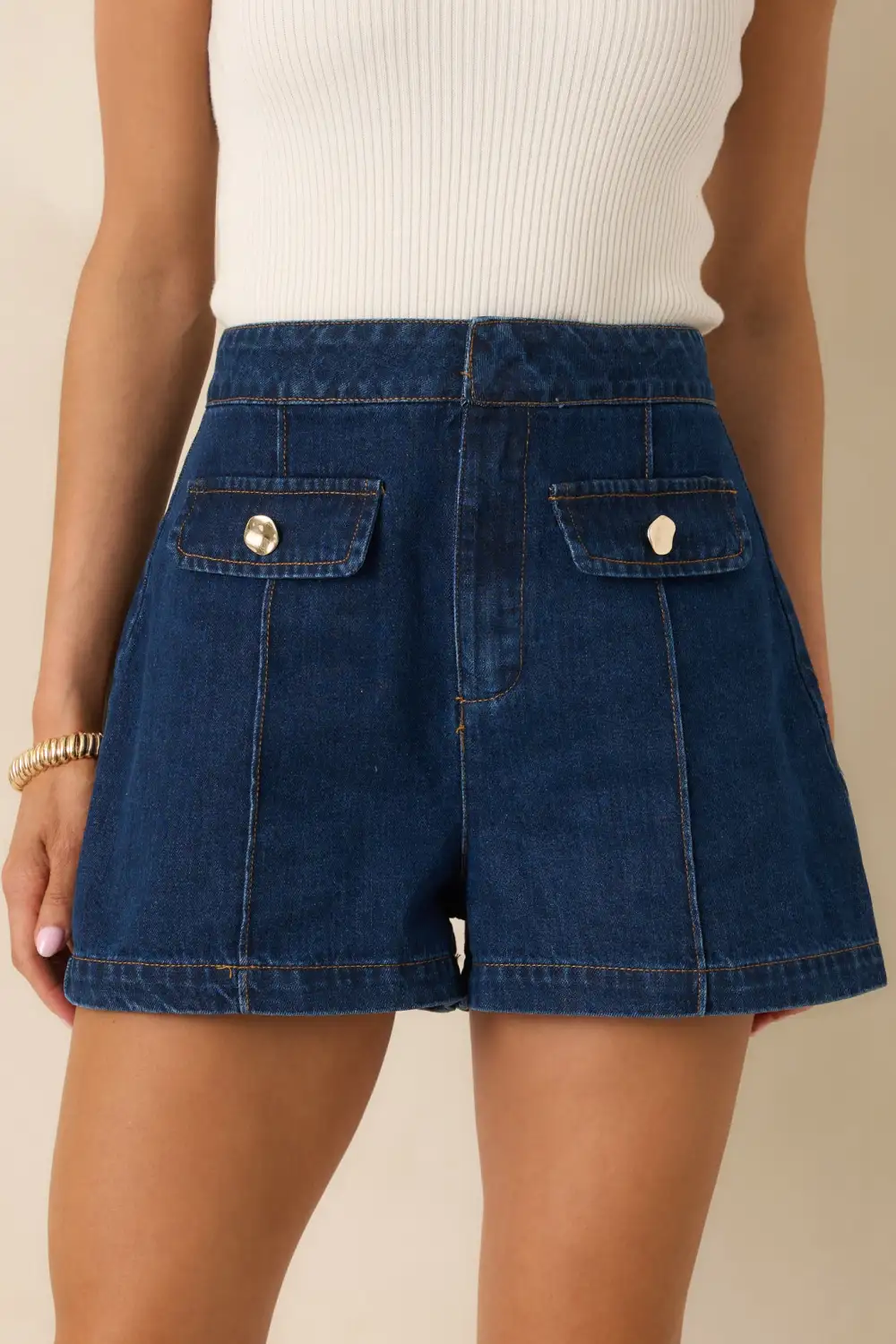 Indigo Cotton Denim Shorts