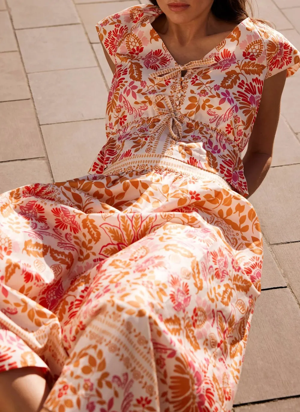 Casual Style Orange Floral Print Midi Skirt