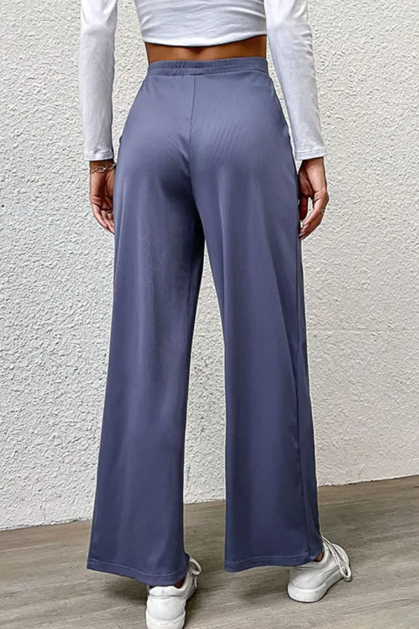 Pleated Detail Wide Leg Pants With Pocket