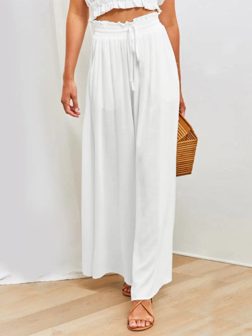 Drawstring Wide Leg Pants With Pockets