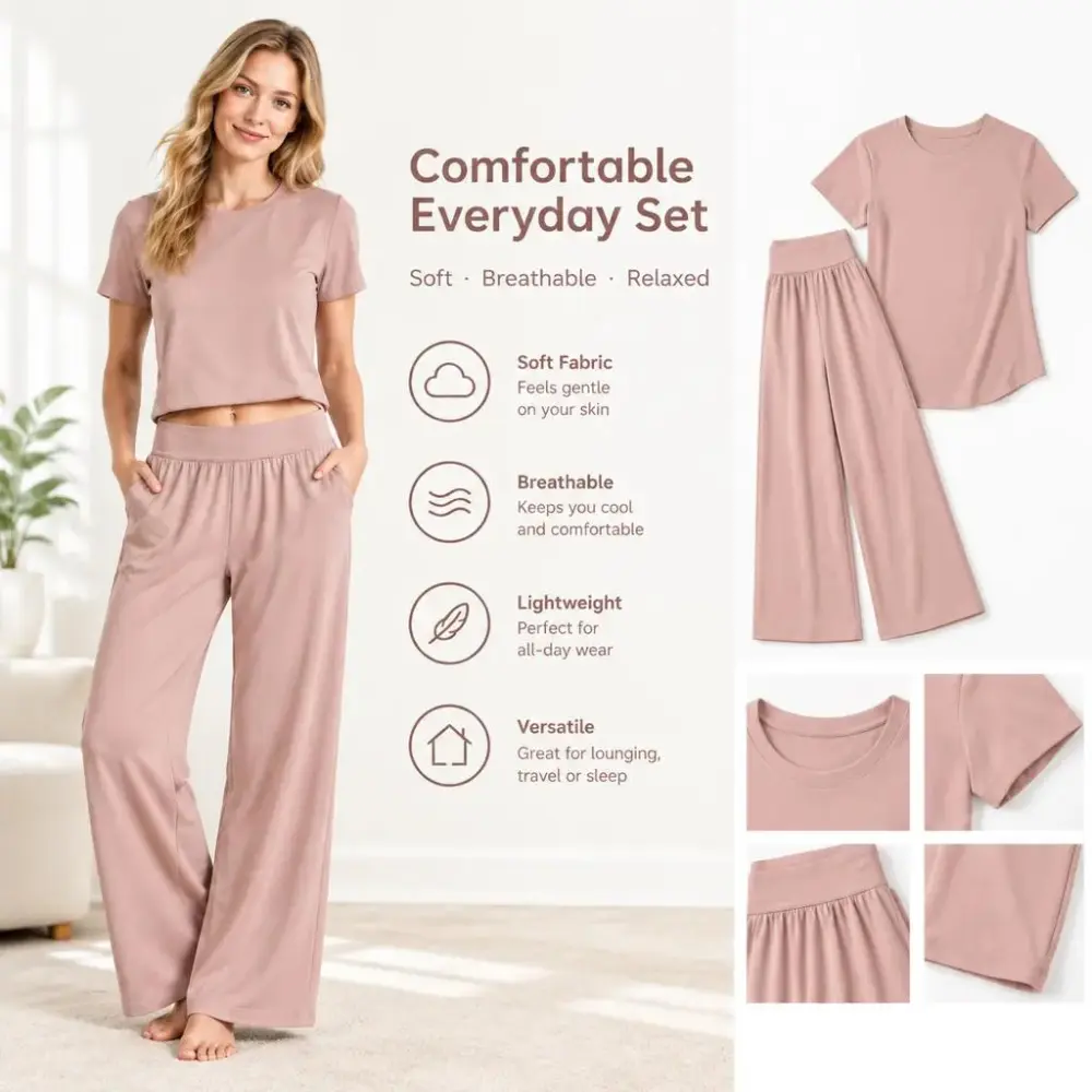 Casual Long Sleeve Top & High-Waist Wide-Leg Pants Tracksuit Set