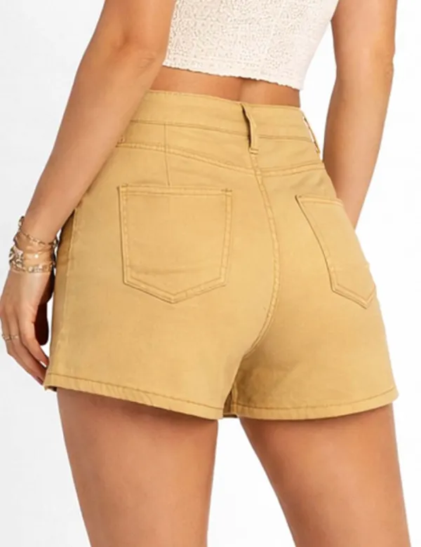 Button Front Pocket Denim Shorts