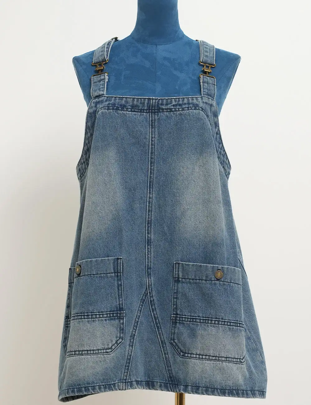 Adjustable Pocket Denim Mini Overall Dress