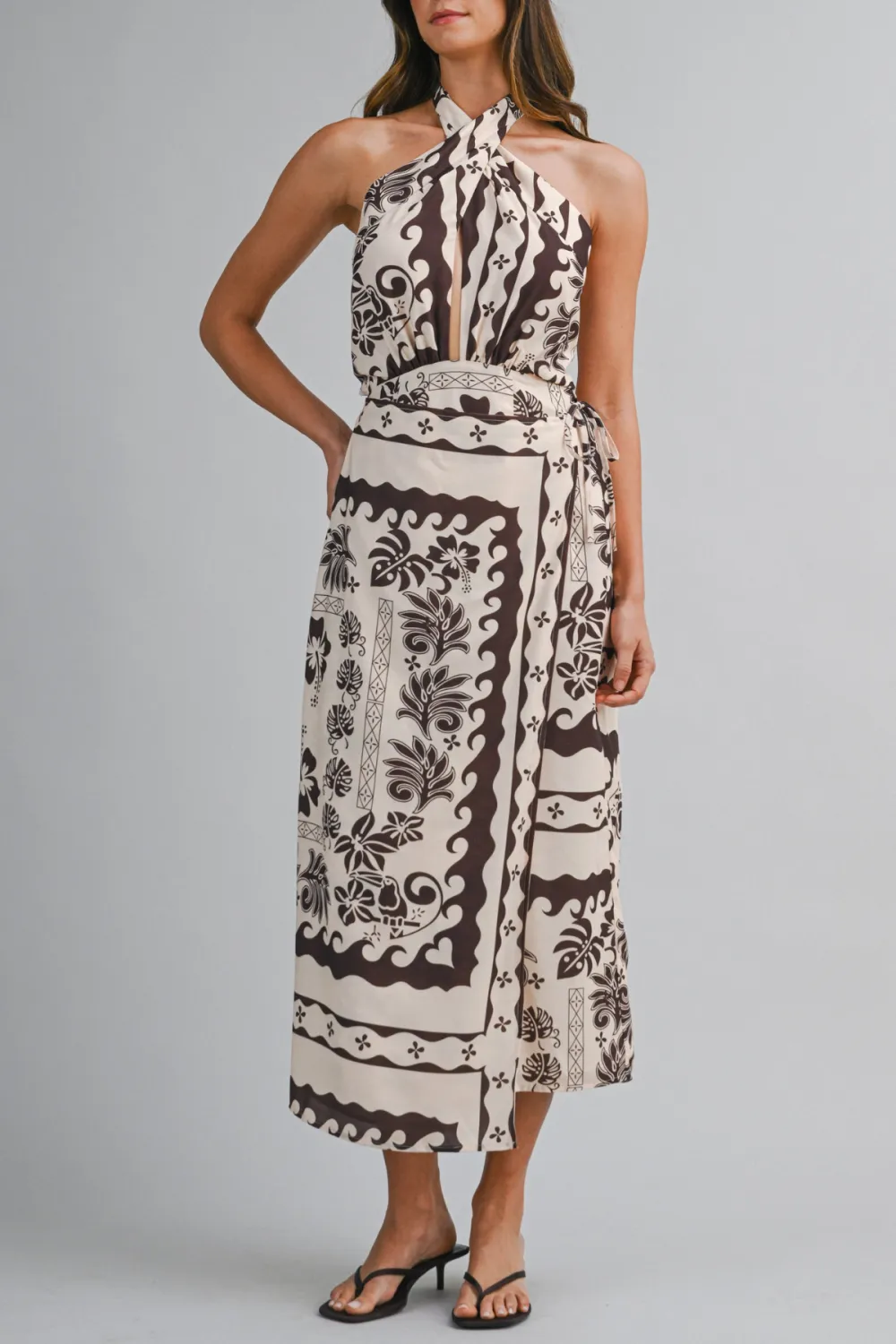 Twist Neck Halter Neck Back Tie Midi Dress