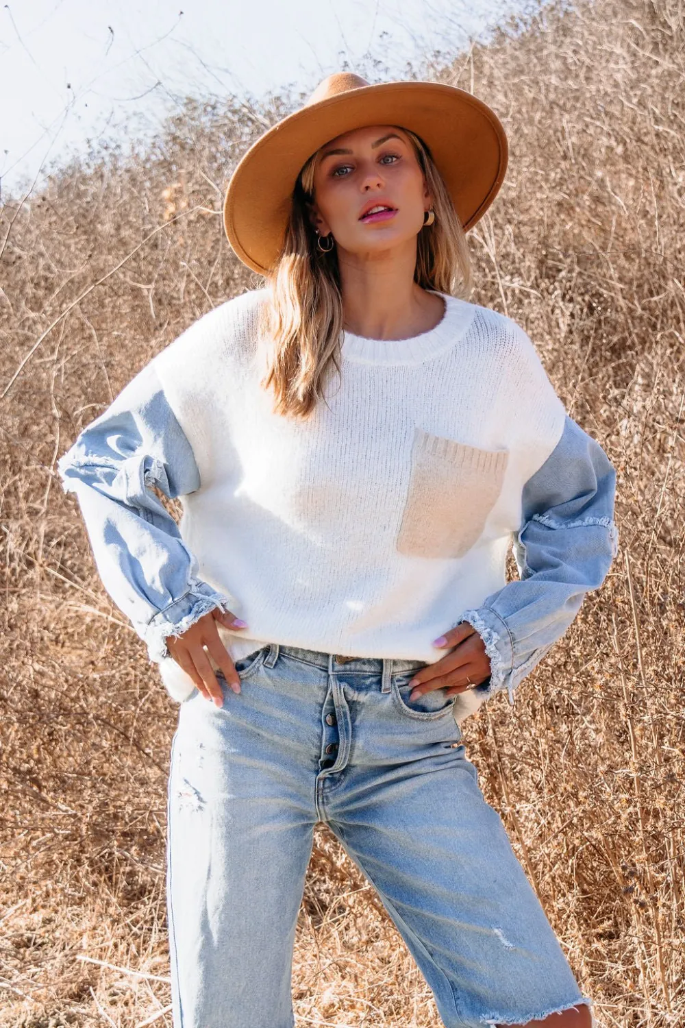 Pumpkin Patch Denim Color Block Sweater