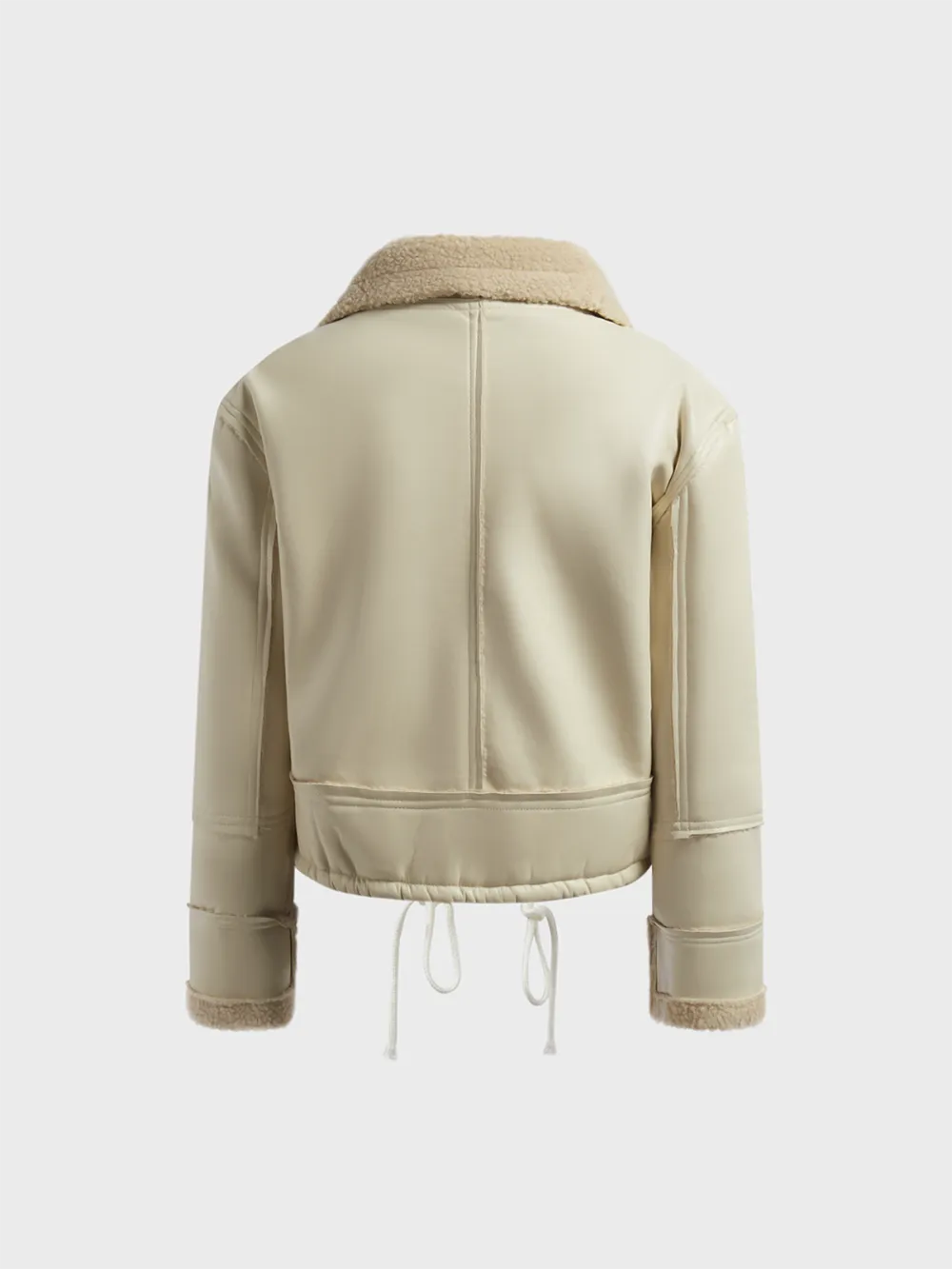 Pu Plain Pocket Shawl Collar Biker Jacket