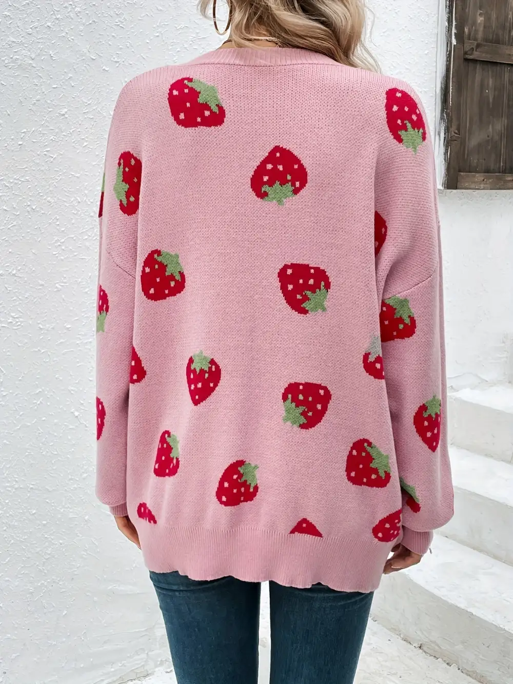 Strawberry Cardigan: Spring/Fall Style (Open Front, Long Sleeves)