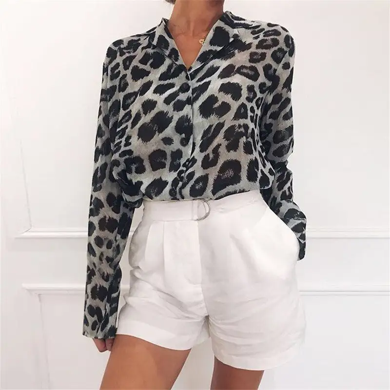 Leopard Print Long Sleeve Blouse