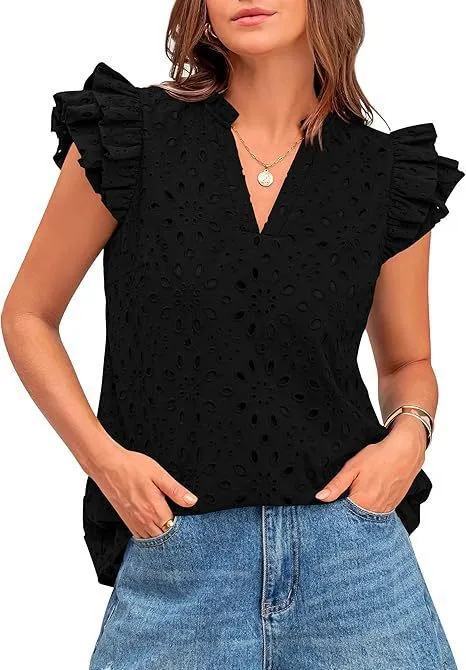 Eyelet Lace V-Neck Blouse