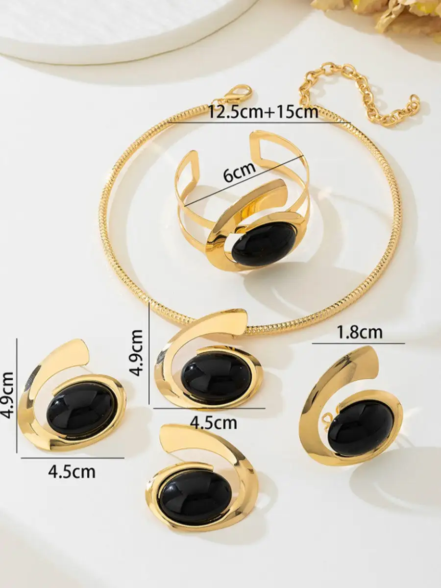 Geometric Jewelry Alloy Necklace And Ring Set