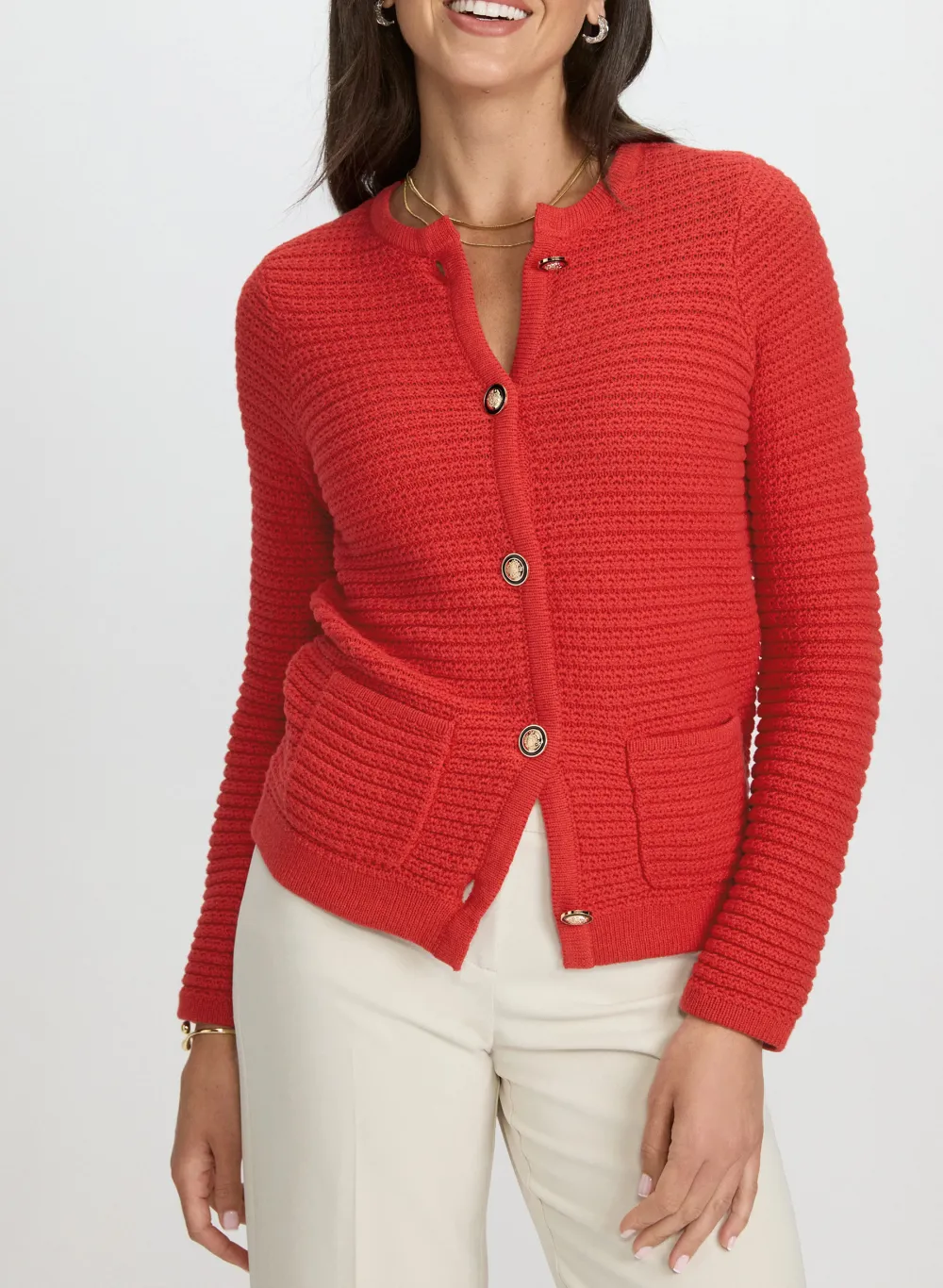 Red Textured Knit Cardigan