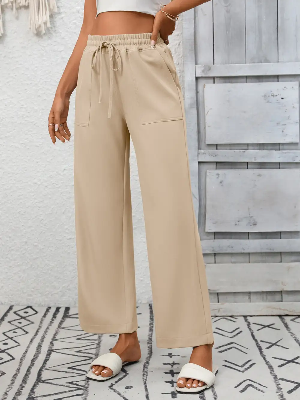 Everyday Casual Drawstring Wide Leg Pants