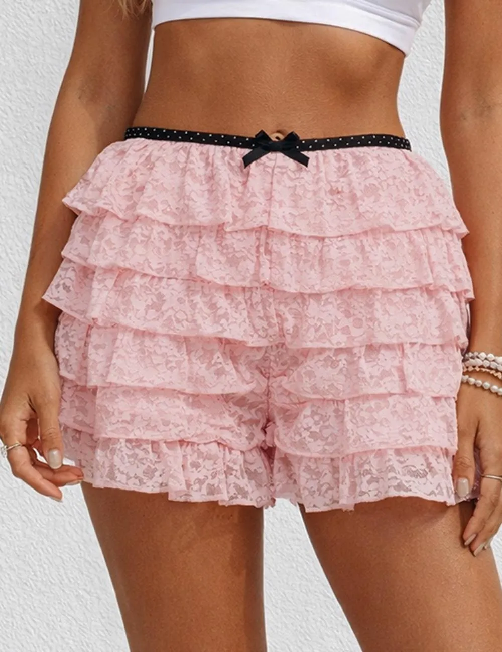 Floral Lace Elastic Waist Shorts