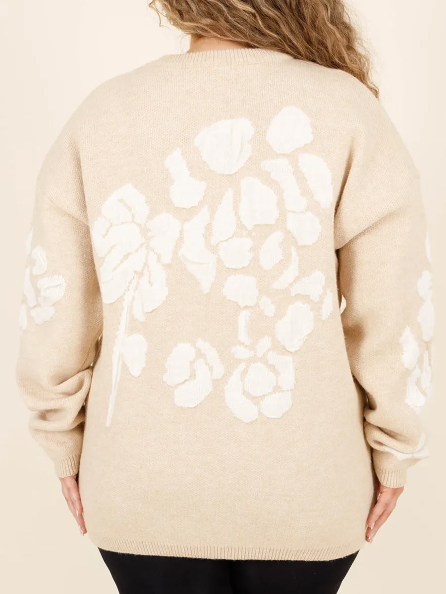 Floral pattern loose knit sweater