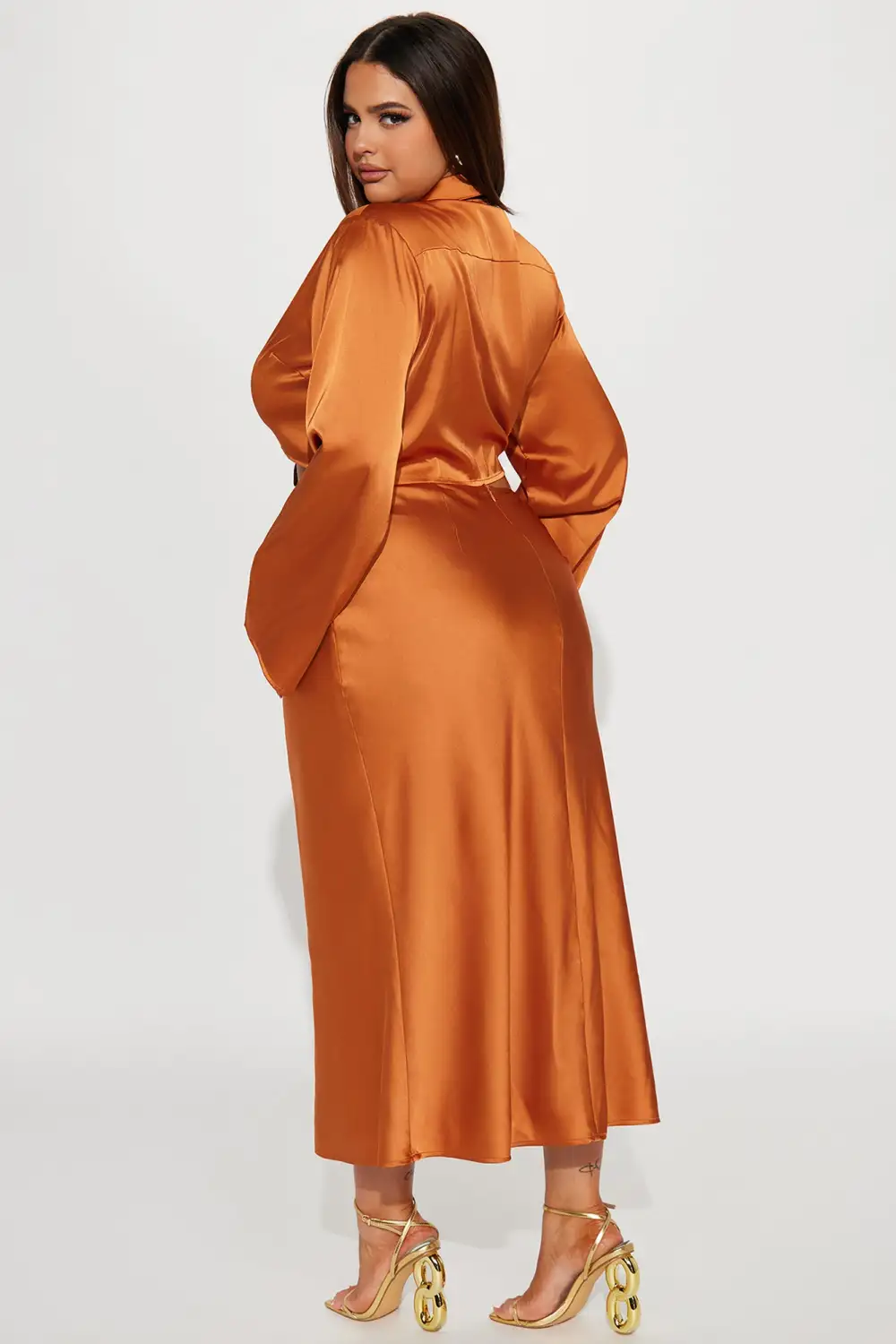 Office Party Satin Midi Dress - Copper