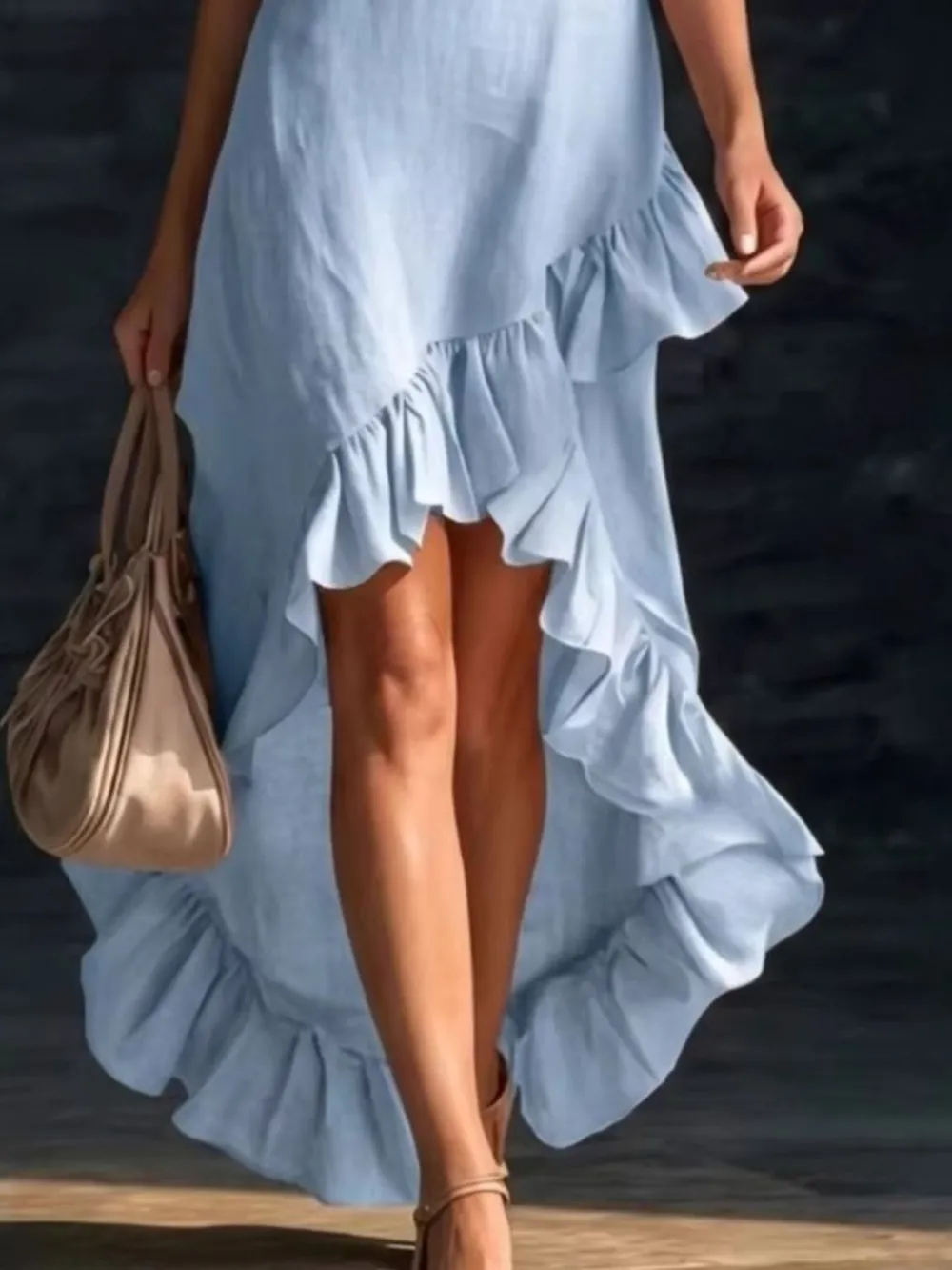 Structured Shape V Neck Ruffle Sleeveless Dress