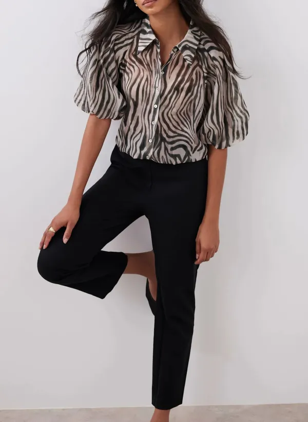 Casual Style Khaki Zebra Print Shirt