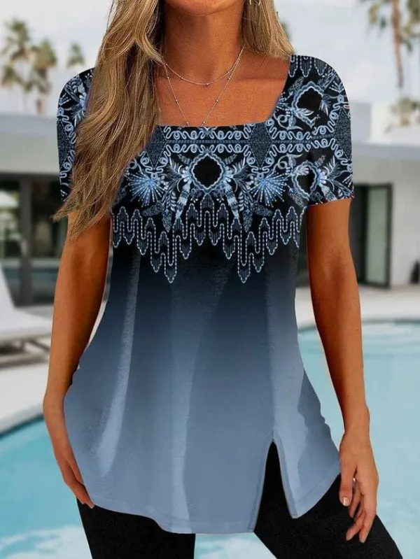 Jersey Square Neck Boho Loose Shirt