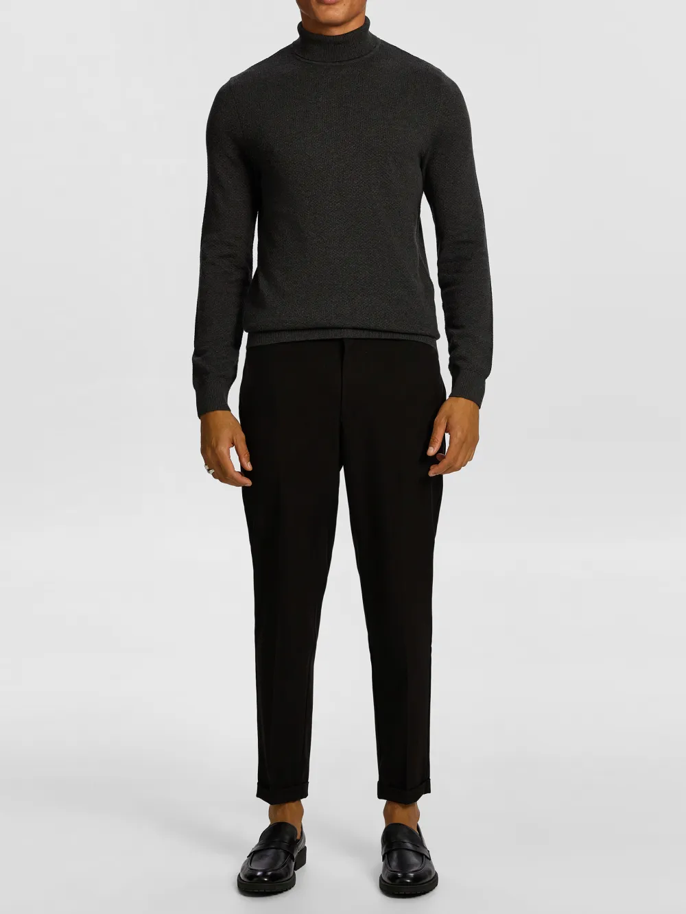 Charcoal Roll Neck Knit Sweater