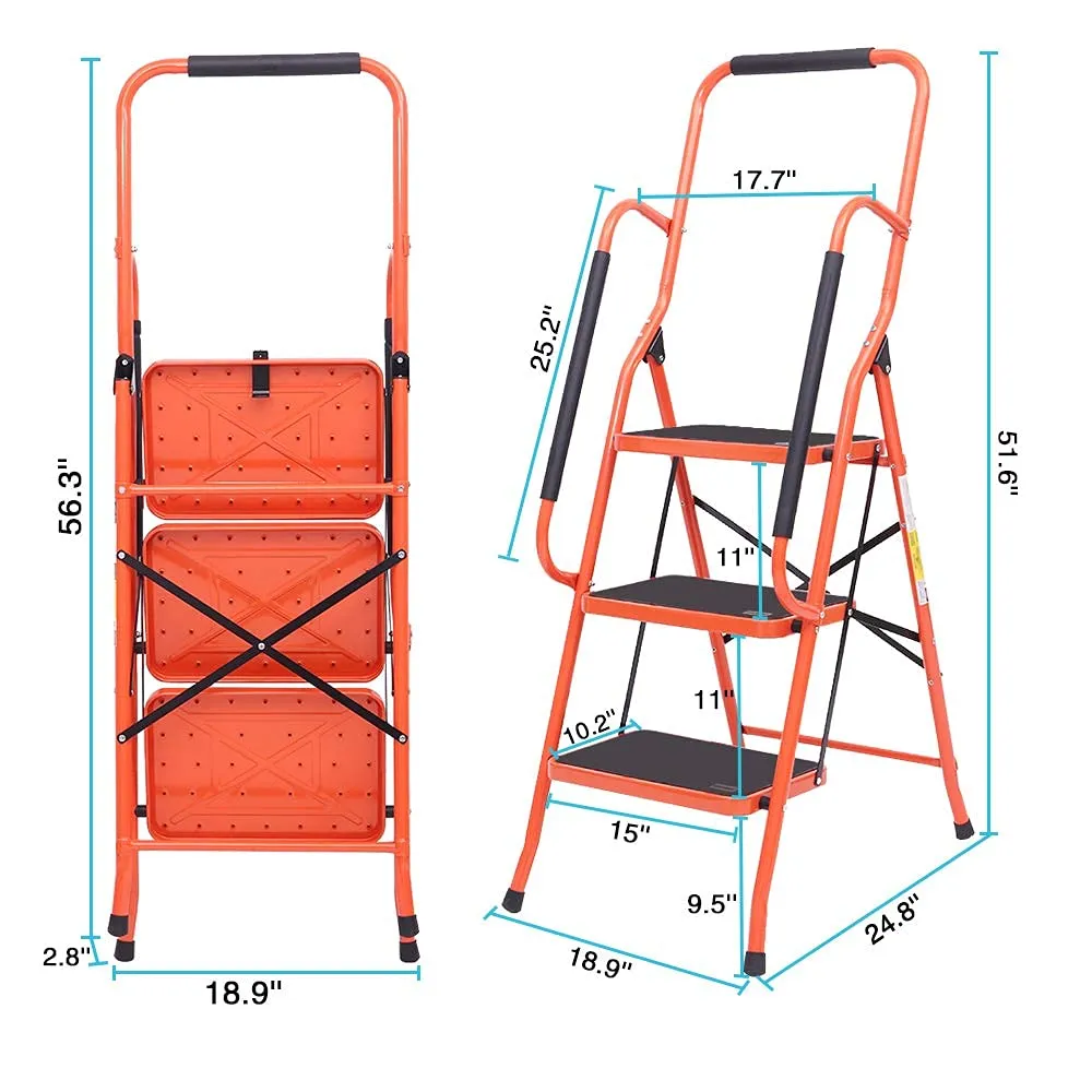 Safety Step Ladder Folding Padded Side Handrails Portable Heavy Duty Ladders 2/3/4 Step