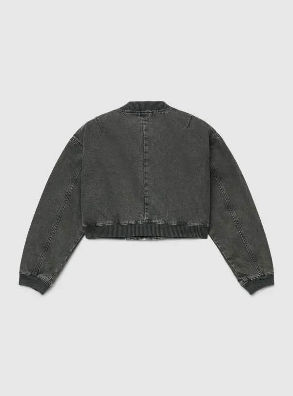 Solid Zip Front Denim Bomber