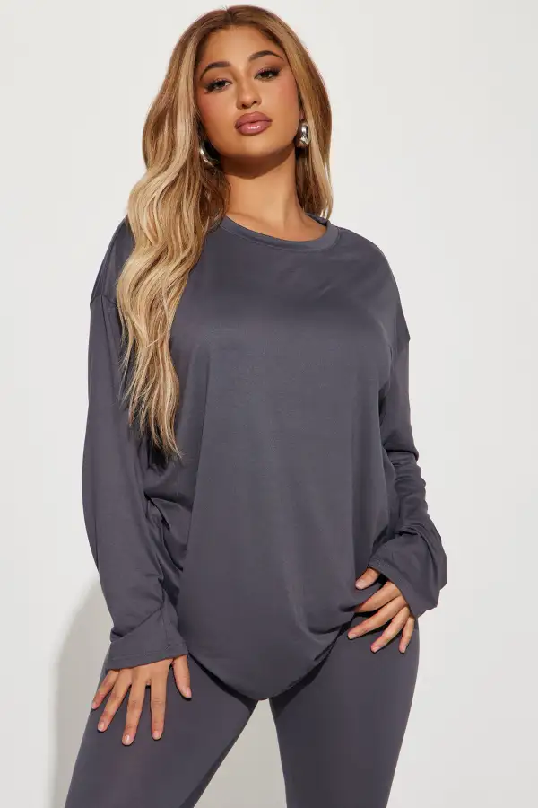 Weekend Vibes Long Sleeve Set - Charcoal