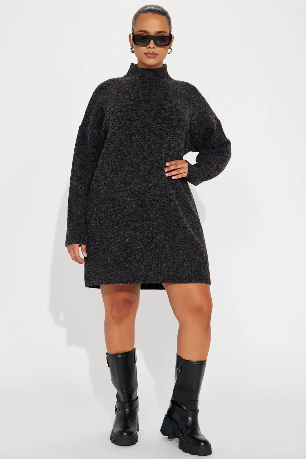 Manhattan Sweater Mini Dress - Charcoal
