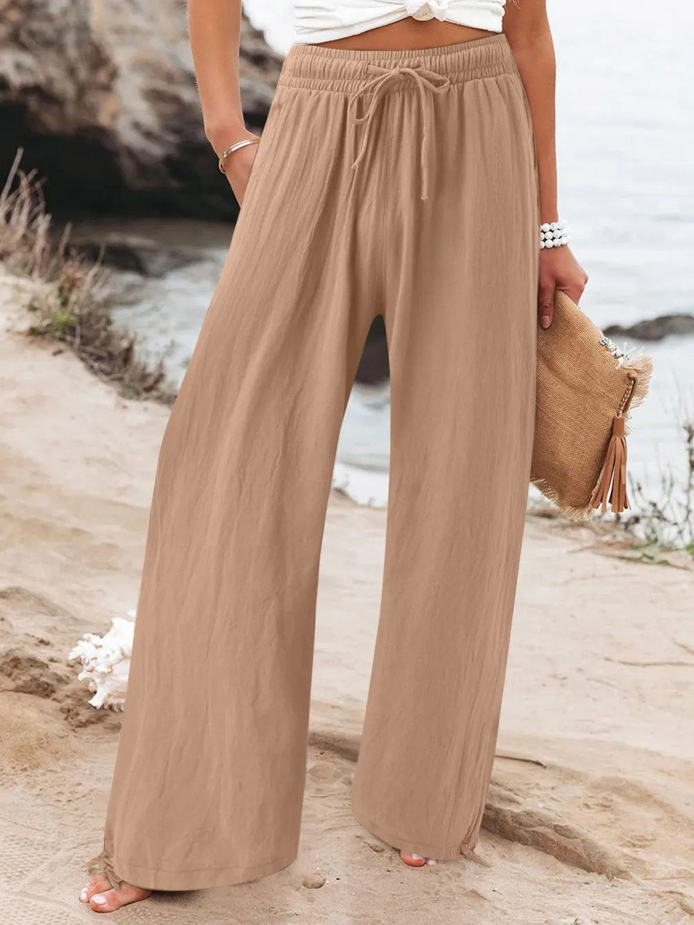 Pleated thin comfortable wide-leg trousers