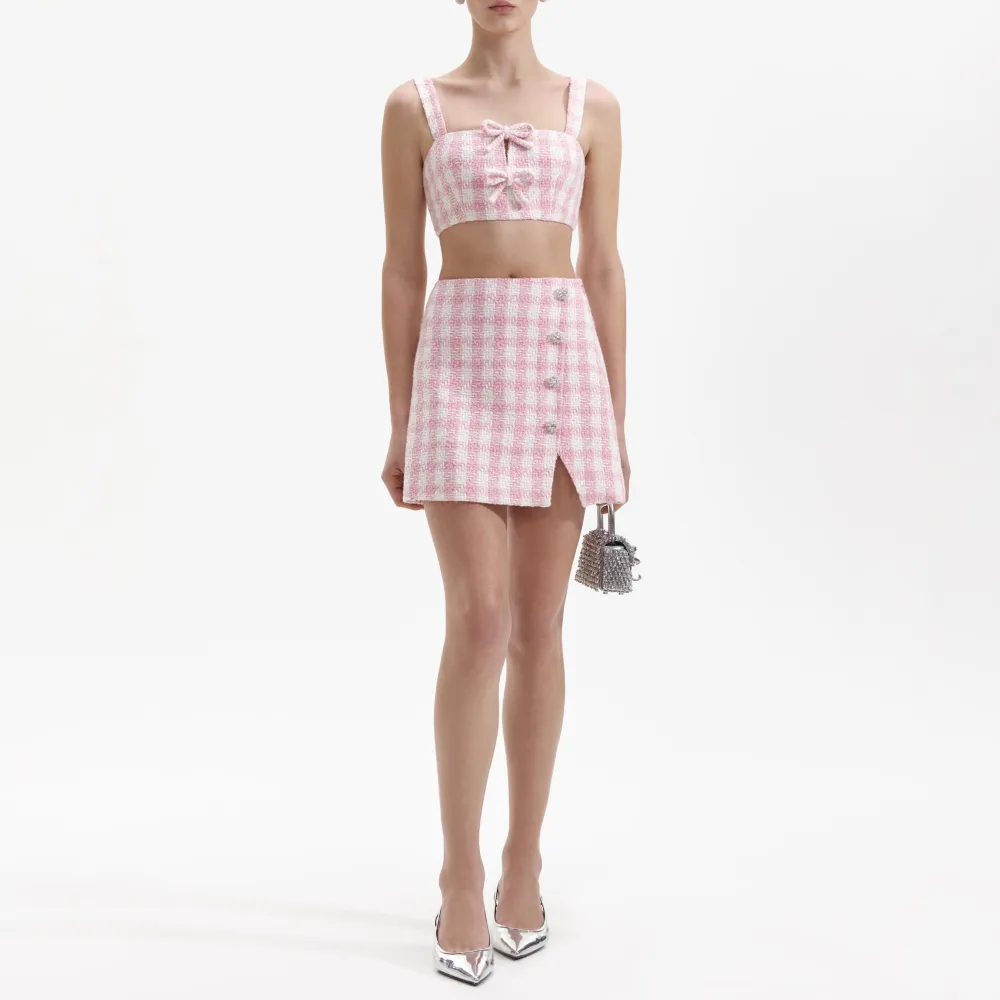 Pink Check Boucle Mini Skirt