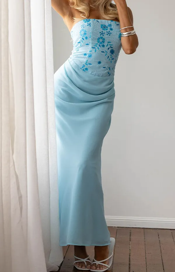 Strapless Cowl Cowl Neck Maxi Dress