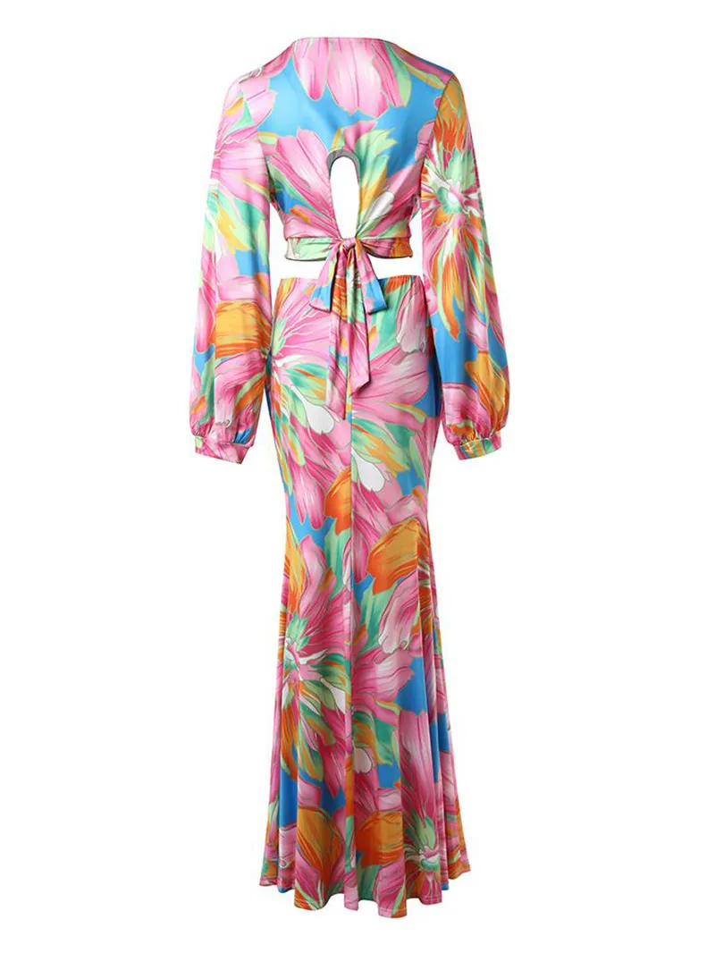 Casual Colorful Printed V-neck Dress