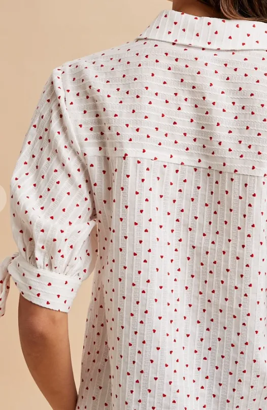 Hearts Button Front Down Top