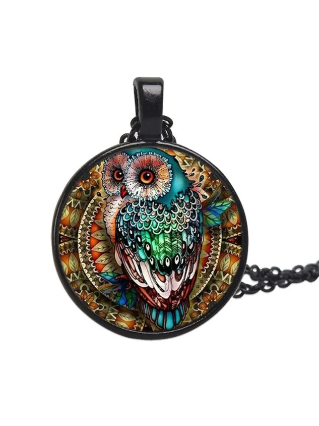 Time Stone Owl Painted Necklace