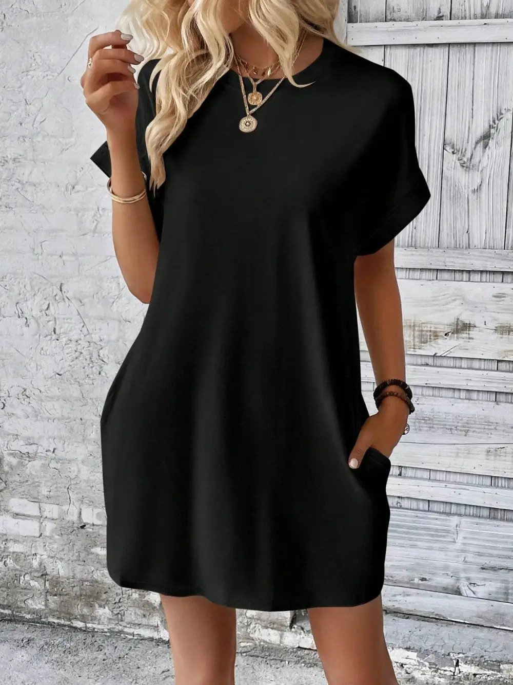Easy Fit Round Neck Short Sleeve Mini Dress