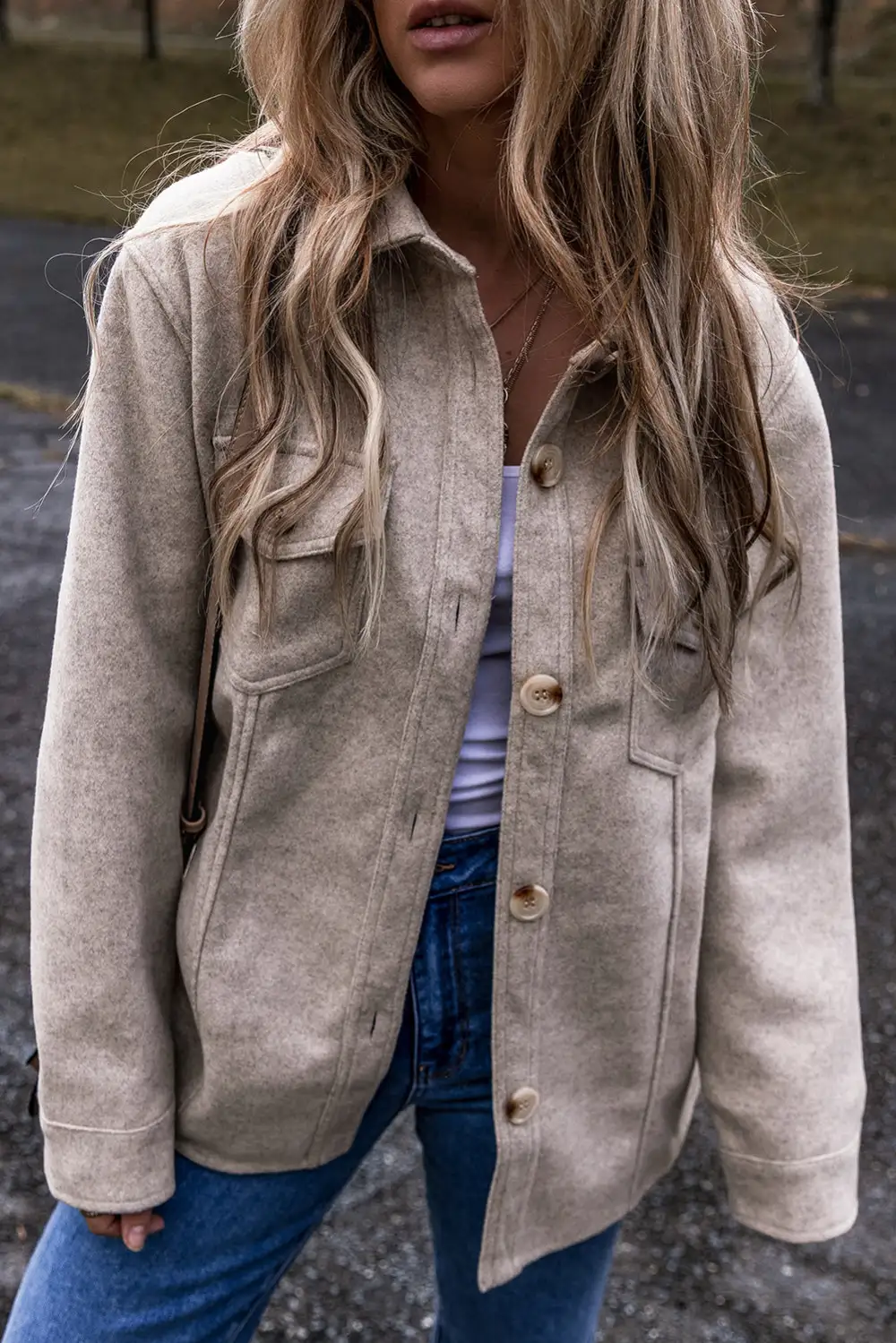 Turn Down Collar Flap Pockets Button Shirt Jacket