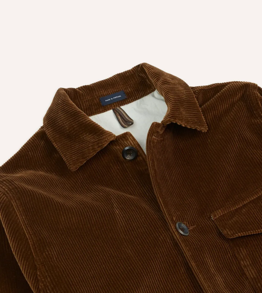Casual Style Tan Corduroy Three-Pocket Field Jacket