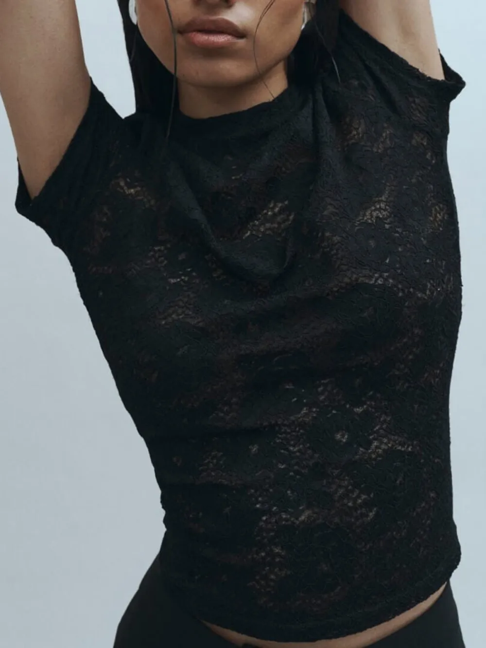 Lace Crew Neck Short Sleeve Top
